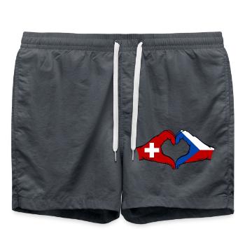 Schweiz Tschechien Flagge Hände Herzform - Badeshorts - Anthrazit - Vorne - AI Model Male 185 light (185cm)