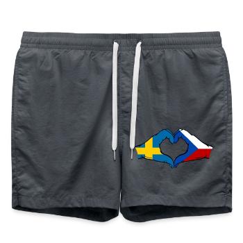Sweden Czech Republic Flag Hands Heart Shape - Swim Trunks - anthracite - Front - AI Model Male 185 light (185cm)