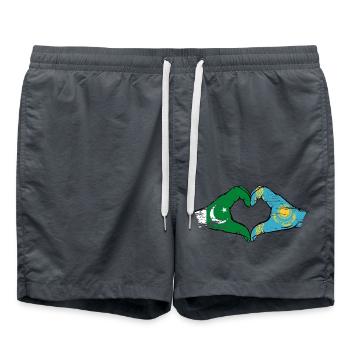 Pakistan Kazakhstan drapeau mains forme de coeur utilisé - Short de bain - charbon - Devant - AI Model Male 185 light (185cm)