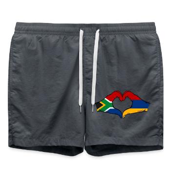 Afrique du Sud Arménie Drapeau Mains Coeur Forme - Short de bain - charbon - Devant - AI Model Male 185 light (185cm)