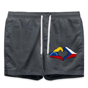 Venezuela République tchèque Drapeau Mains Coeur Forme - Short de bain - charbon - Devant - AI Model Male 185 light (185cm)