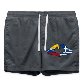 Venezuela Griechenland Flagge Hände Herzform used - Badeshorts - Anthrazit - Vorne - AI Model Male 185 light (185cm)