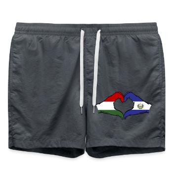 Hungary El Salvador Flag Hands Heart Shape - Swim Trunks - anthracite - Front - AI Model Male 185 light (185cm)