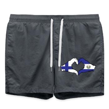Finland El Salvador Flag Hands Heart Shape - Swim Trunks - anthracite - Front - AI Model Male 185 light (185cm)
