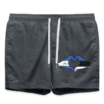 Nicaragua Estland Flagge Hände Herzform used - Badeshorts - Anthrazit - Vorne - AI Model Male 185 light (185cm)