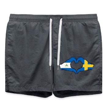 Nicaragua Sweden Flag Hands Heart Shape - Swim Trunks - anthracite - Front - AI Model Male 185 light (185cm)