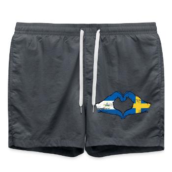 Nicaragua Sweden flag hands heart shape used - Swim Trunks - anthracite - Front - AI Model Male 185 light (185cm)