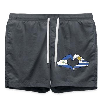 Nicaragua Uruguay Flagge Hände Herzform used - Badeshorts - Anthrazit - Vorne - AI Model Male 185 light (185cm)