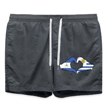 Nicaragua Uruguay Flagge Hände Herzform - Badeshorts - Anthrazit - Vorne - AI Model Male 185 light (185cm)
