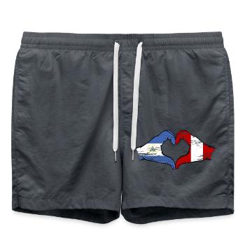 Nicaragua Peru Flagge Hände Herzform used - Badeshorts - Anthrazit - Vorne - AI Model Male 185 light (185cm)