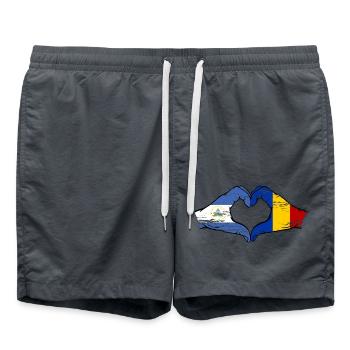 Nicaragua Romania Flag Hands Heart Shape Used - Swim Trunks - anthracite - Front - AI Model Male 185 light (185cm)