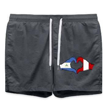 Nicaragua Peru Flagge Hände Herzform - Badeshorts - Anthrazit - Vorne - AI Model Male 185 light (185cm)