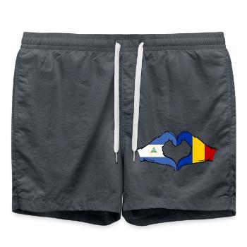 Nicaragua Roumanie Drapeau Mains Coeur Forme - Short de bain - charbon - Devant - AI Model Male 185 light (185cm)