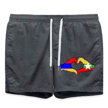 Armenia Myanmar Flag Hands Heart Shape - Swim Trunks - anthracite - Front - AI Model Male 185 light (185cm)