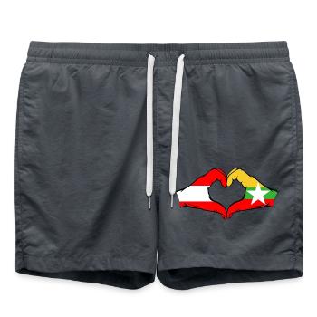 Austria Myanmar Flag Hands Heart Shape - Swim Trunks - anthracite - Front - AI Model Male 185 light (185cm)
