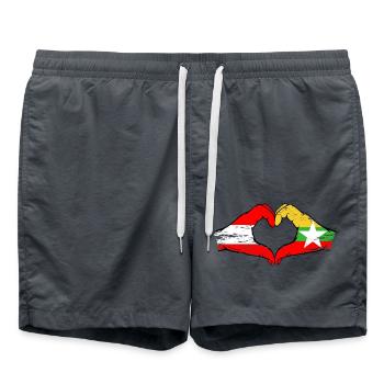 Austria Myanmar flag hands heart shape used - Swim Trunks - anthracite - Front - AI Model Male 185 light (185cm)