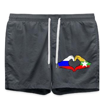 Russia Myanmar flag hands heart shape used - Swim Trunks - anthracite - Front - AI Model Male 185 light (185cm)