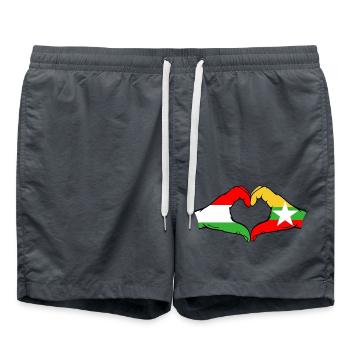 Hungary Myanmar Flag Hands Heart Shape - Swim Trunks - anthracite - Front - AI Model Male 185 light (185cm)