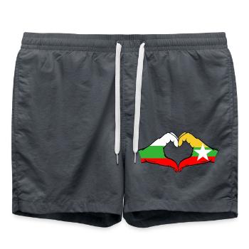 Bulgaria Myanmar Flag Hands Heart Shape - Swim Trunks - anthracite - Front - AI Model Male 185 light (185cm)