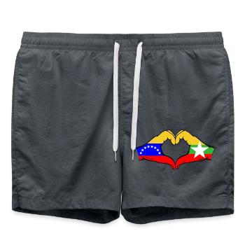 Venezuela Myanmar Flag Hands Heart Shape - Swim Trunks - anthracite - Front - AI Model Male 185 light (185cm)
