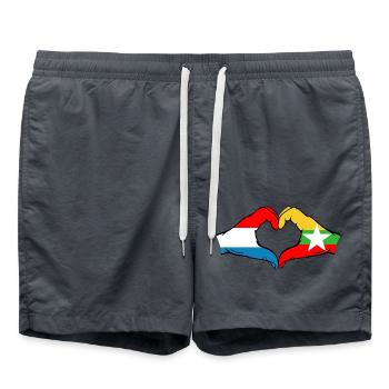 Luxembourg Myanmar Flag Hands Heart Shape - Swim Trunks - anthracite - Front - AI Model Male 185 light (185cm)