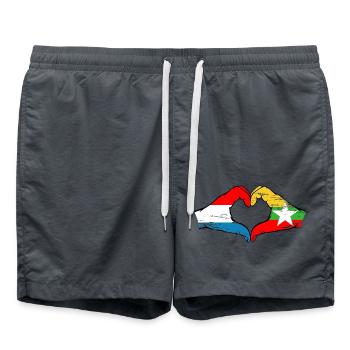Luxembourg Myanmar flag hands heart shape used - Swim Trunks - anthracite - Front - AI Model Male 185 light (185cm)