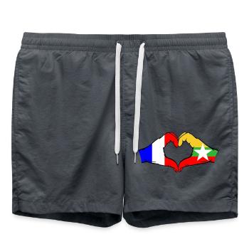 France Myanmar Flag Hands Heart Shape - Swim Trunks - anthracite - Front - AI Model Male 185 light (185cm)