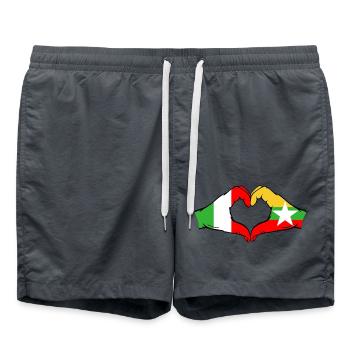 Italy Myanmar Flag Hands Heart Shape - Swim Trunks - anthracite - Front - AI Model Male 185 light (185cm)