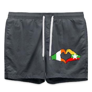 Ireland Myanmar Flag Hands Heart Shape - Swim Trunks - anthracite - Front - AI Model Male 185 light (185cm)