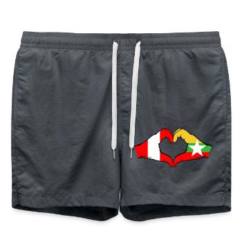 Pérou Myanmar Drapeau Mains Coeur Forme - Short de bain - charbon - Devant - AI Model Male 185 light (185cm)