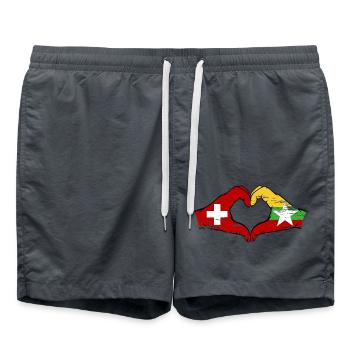 Switzerland Myanmar flag hands heart shape used - Swim Trunks - anthracite - Front - AI Model Male 185 light (185cm)