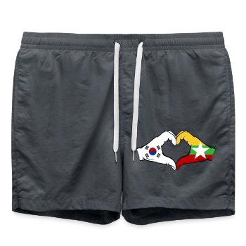 South Korea Myanmar Flag Hands Heart Shape - Swim Trunks - anthracite - Front - AI Model Male 185 light (185cm)