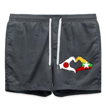 Japan Myanmar Flag Hands Heart Shape - Swim Trunks - anthracite - Front - AI Model Male 185 light (185cm)