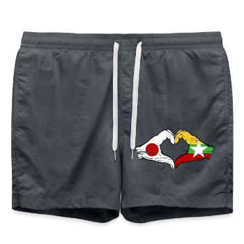 Japan Myanmar flag hands heart shape used - Swim Trunks - anthracite - Front - AI Model Male 185 light (185cm)
