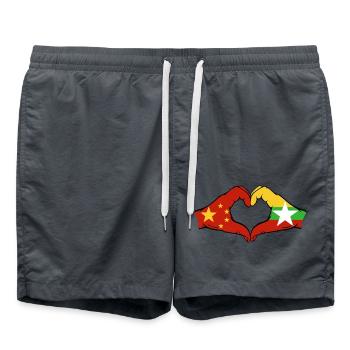 China Myanmar Flag Hands Heart Shape - Swim Trunks - anthracite - Front - AI Model Male 185 light (185cm)
