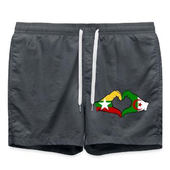 Myanmar Algeria Flag Hands Heart Shape - Swim Trunks - anthracite - Front - AI Model Male 185 light (185cm)