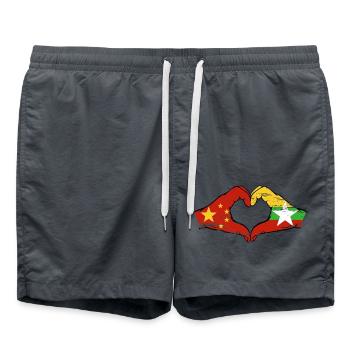 China Myanmar flag hands heart shape used - Swim Trunks - anthracite - Front - AI Model Male 185 light (185cm)