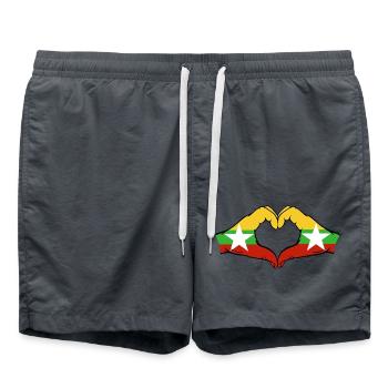 Myanmar Flag Hands Heart Shape - Swim Trunks - anthracite - Front - AI Model Male 185 light (185cm)