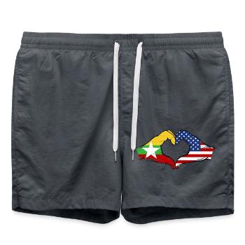 Myanmar États-Unis drapeau mains forme de coeur utilisé - Short de bain - charbon - Devant - AI Model Male 185 light (185cm)