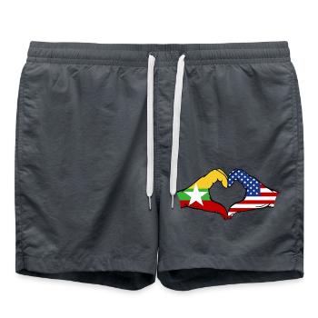 Myanmar USA Flag Hands Heart Shape - Swim Trunks - anthracite - Front - AI Model Male 185 light (185cm)