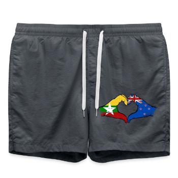 Myanmar Nouvelle-Zélande drapeau mains forme coeur utilisé - Short de bain - charbon - Devant - AI Model Male 185 light (185cm)