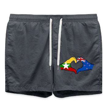 Myanmar Nouvelle-Zélande Drapeau Mains Coeur Forme - Short de bain - charbon - Devant - AI Model Male 185 light (185cm)
