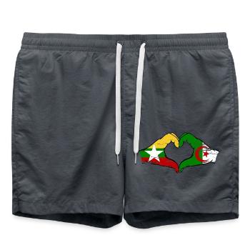 Myanmar Algerien Flagge Hände Herzform used - Badeshorts - Anthrazit - Vorne - AI Model Male 185 light (185cm)