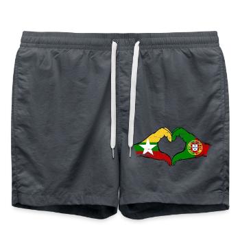 Myanmar Portugal drapeau mains forme de coeur utilisé - Short de bain - charbon - Devant - AI Model Male 185 light (185cm)