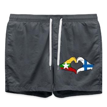 Myanmar Finland flag hands heart shape used - Swim Trunks - anthracite - Front - AI Model Male 185 light (185cm)