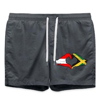Autriche Jamaïque Drapeau Mains Coeur Forme Utilisé - Short de bain - charbon - Devant - AI Model Male 185 light (185cm)