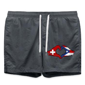 Switzerland Puerto Rico Hands Heart Shape Used - Swim Trunks - anthracite - Front - AI Model Male 185 light (185cm)
