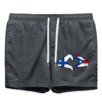 Finland Puerto Rico Hands Heart Shape Used - Swim Trunks - anthracite - Front - AI Model Male 185 light (185cm)