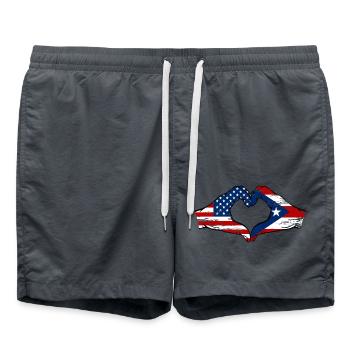 USA Puerto Rico Flagge Hände Herzform used - Badeshorts - Anthrazit - Vorne - AI Model Male 185 light (185cm)