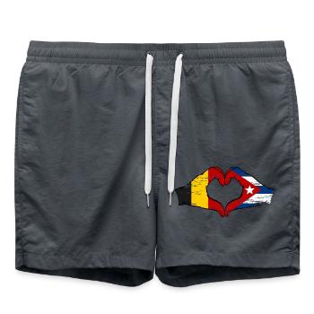 Belgium Cuba flag hands heart shape used - Swim Trunks - anthracite - Front - AI Model Male 185 light (185cm)